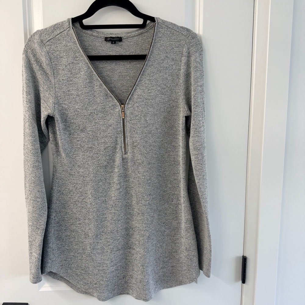 dynamite Gray Long Sleeve Zip V-Neck Top